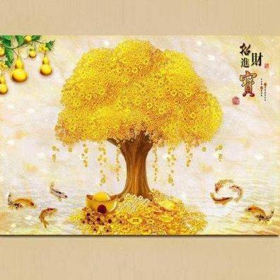 客厅装饰画单幅横版挂画走廊玄关无框画餐厅办公室墙画发财摇钱树图片