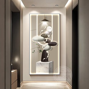 石来运转玄关装饰画现代简约入户正对门挂画led灯带走廊过道壁画