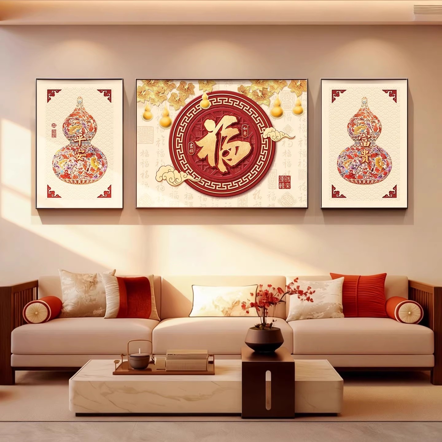 五福临门客厅装饰画过年福字