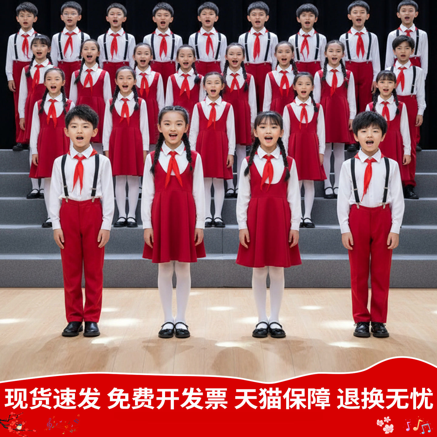 元旦儿童合唱演出服小学生中国风红色爱国演讲比赛朗诵表演服装
