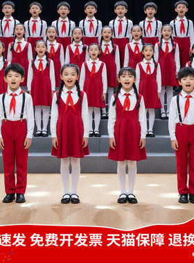 元旦儿童合唱演出服小学生中国风红色爱国演讲比赛朗诵表演服装