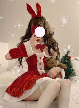 万圣节服装女cosplay性感兔女郎制服圣诞新年舞台装红色连衣裙