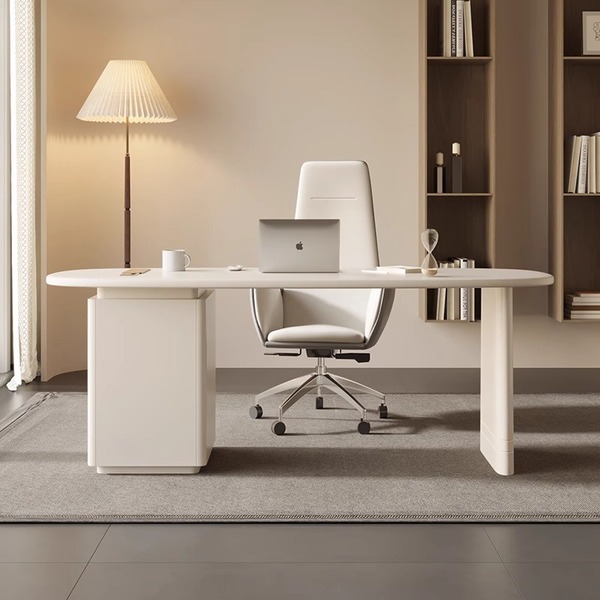 轻奢极简实木办公桌家用书房奶油风书桌现代简约轻奢医美咨询桌子