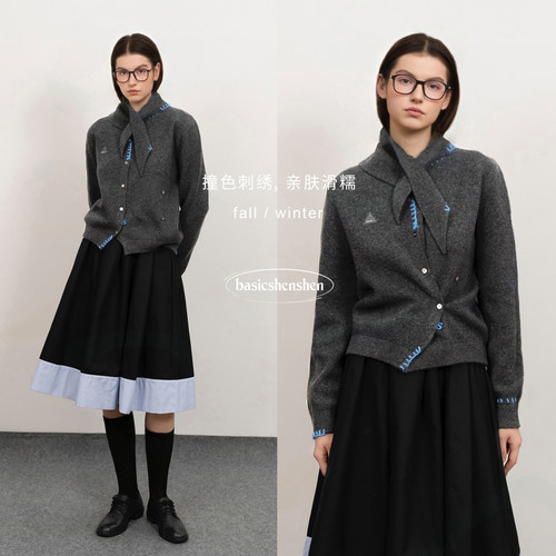 basicshenshen纯绵羊毛开衫女