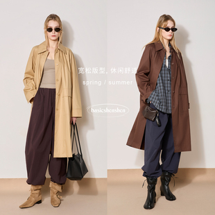 连帽风衣女中长款 ROW风插肩袖 廓形休闲外套 新款 basicshenshen春季