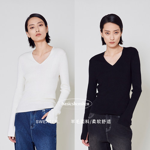 basicshenshen绵羊毛套头针织衫