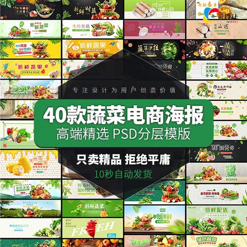 新鲜青蔬菜食材超市电商首焦banner轮播全屏海报PSD设计素材模板