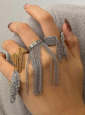 杰鼎欧美不锈钢流苏戒指高级感小众指环18k金钛钢手饰品跨境rings