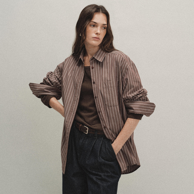 慵懒复古感百搭条纹长袖衬衫