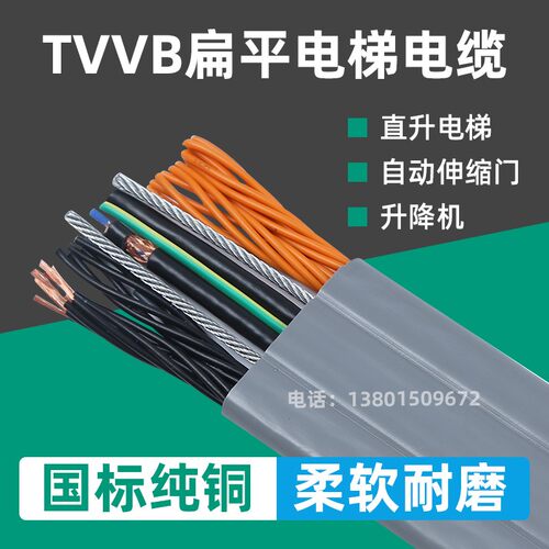 电梯随行扁电缆电线TVVB YFFB3 8 12 24 40芯0.75 2.5平方铜芯线