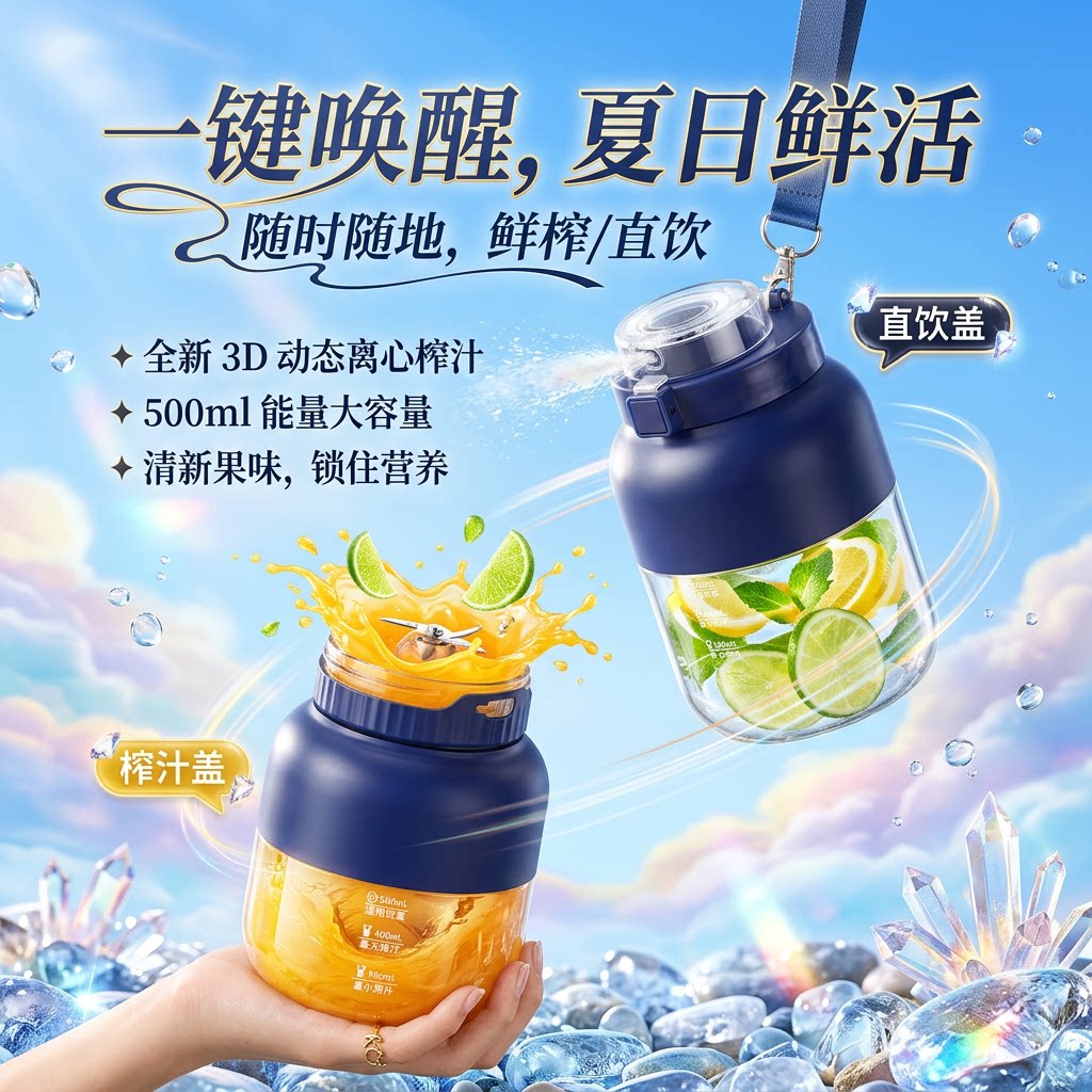 德国2026新款电动榨汁杯大容量无线迷你便携榨汁机38叶刀头可碎冰