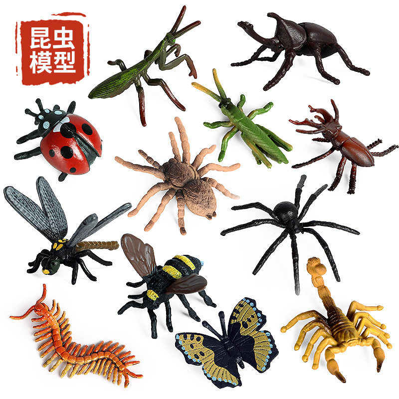 仿真野生昆虫动物模型套装蚱蜢蝴蝶七星瓢虫蜻蜓蜜蜂玩具摆件