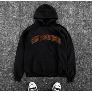 搞钱做慈善 400克重磅！ 美式复古麻灰色连帽卫衣潮宽松男女情侣