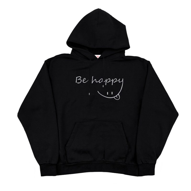 甜酷风设计感黑色连帽卫衣微笑英文美式潮牌宽松秋冬新款帽衫外套