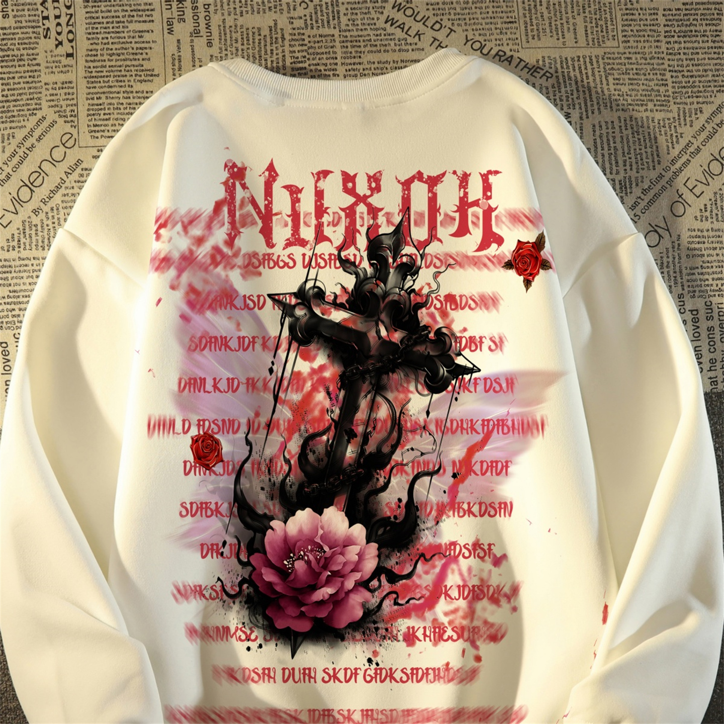 美式hiphop花朵十字架卫衣男女装春秋款圆领外套宽松潮牌情侣外套