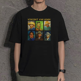 世界名画梵高向日葵周边短袖T恤复古油画印花情侣装衣服艺术风t桖