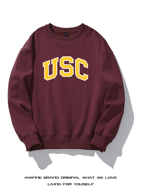 USC美国南加州大学卫衣男无帽校服美式圆领套头长袖NCAA周边衣服