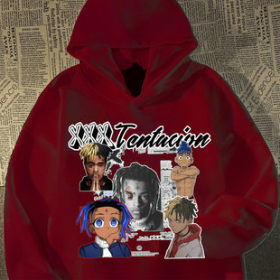 XXXTentacion复古连帽卫衣男女潮牌美式hiphop嘻哈宽松秋冬装加绒