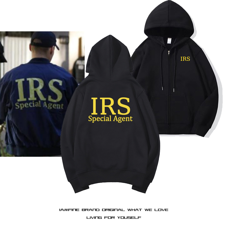 美国联邦税务局IRS周边拉链开衫卫衣美式警迷战术训练衣服外套