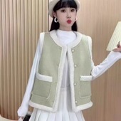 2023新款 秋冬甜美百搭无袖 加厚保暖仿皮毛一体马甲女背心女外套