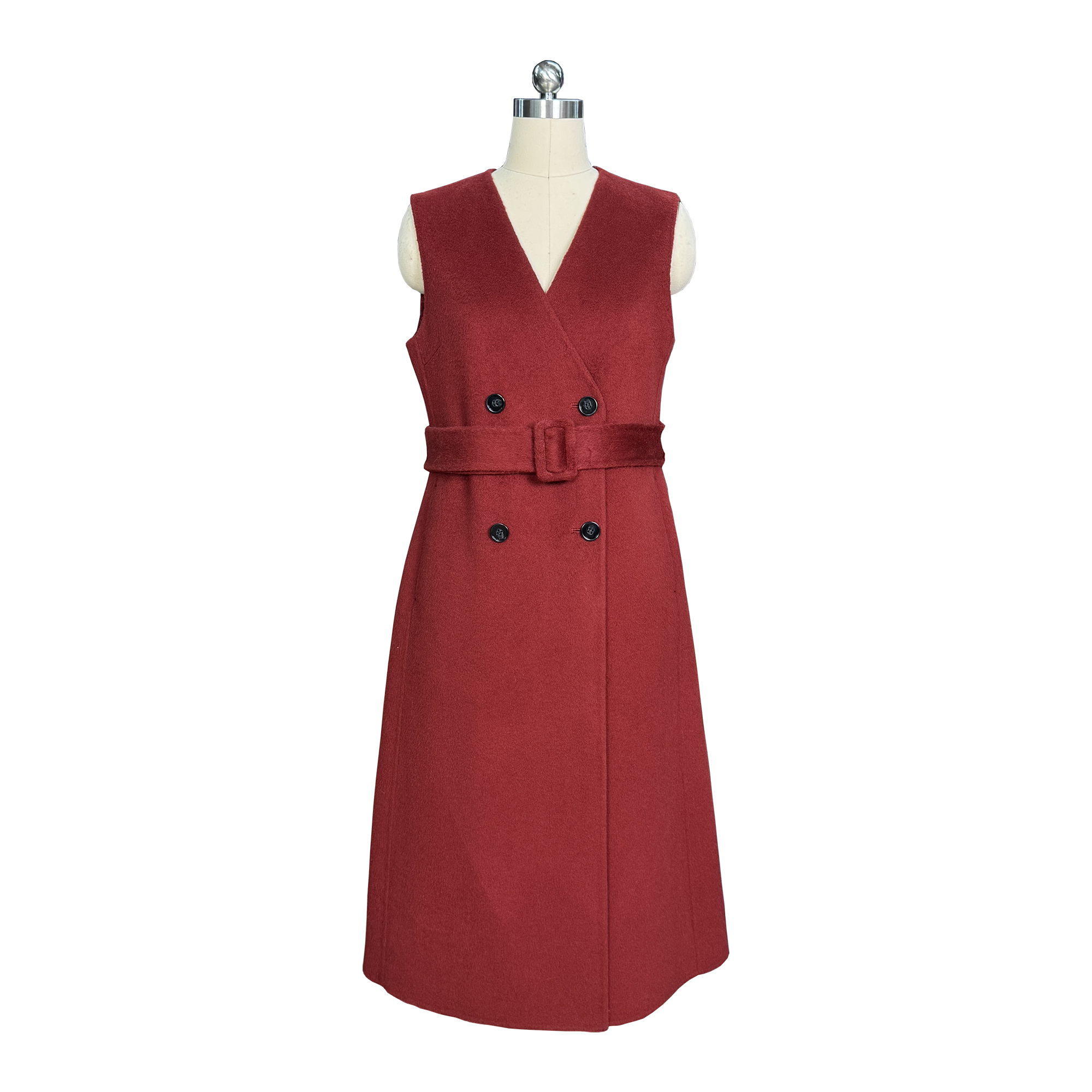 品牌商场伊家同面料双排系扣马甲长裙羊毛轻盈软糯保暖显瘦25165