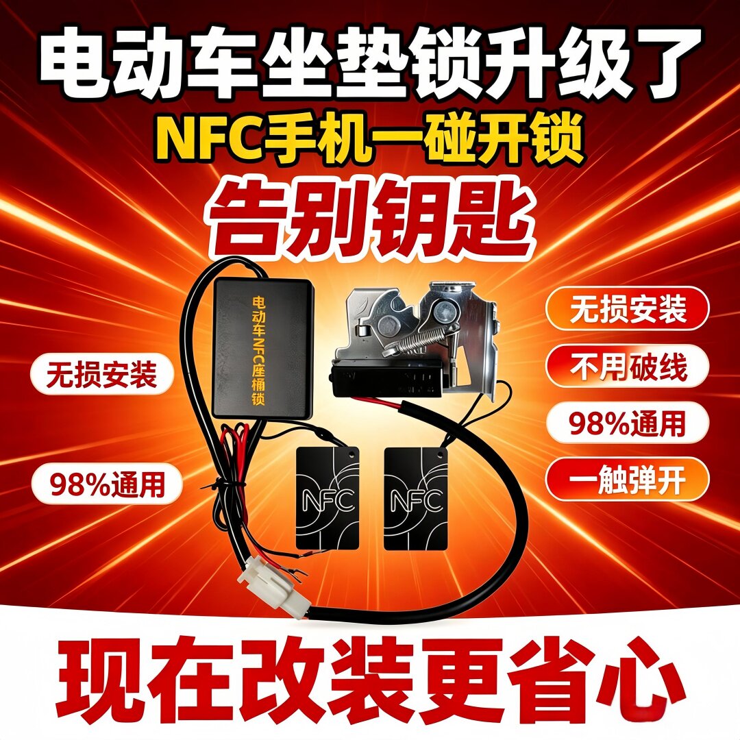 电动车NFC坐桶锁智能刷卡感应器通用无钥匙启动电子垫座包防盗锁