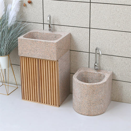 大理石洗手盆一体别墅庭院落地式立柱台盆阳台卫生间立柱式洗脸盆