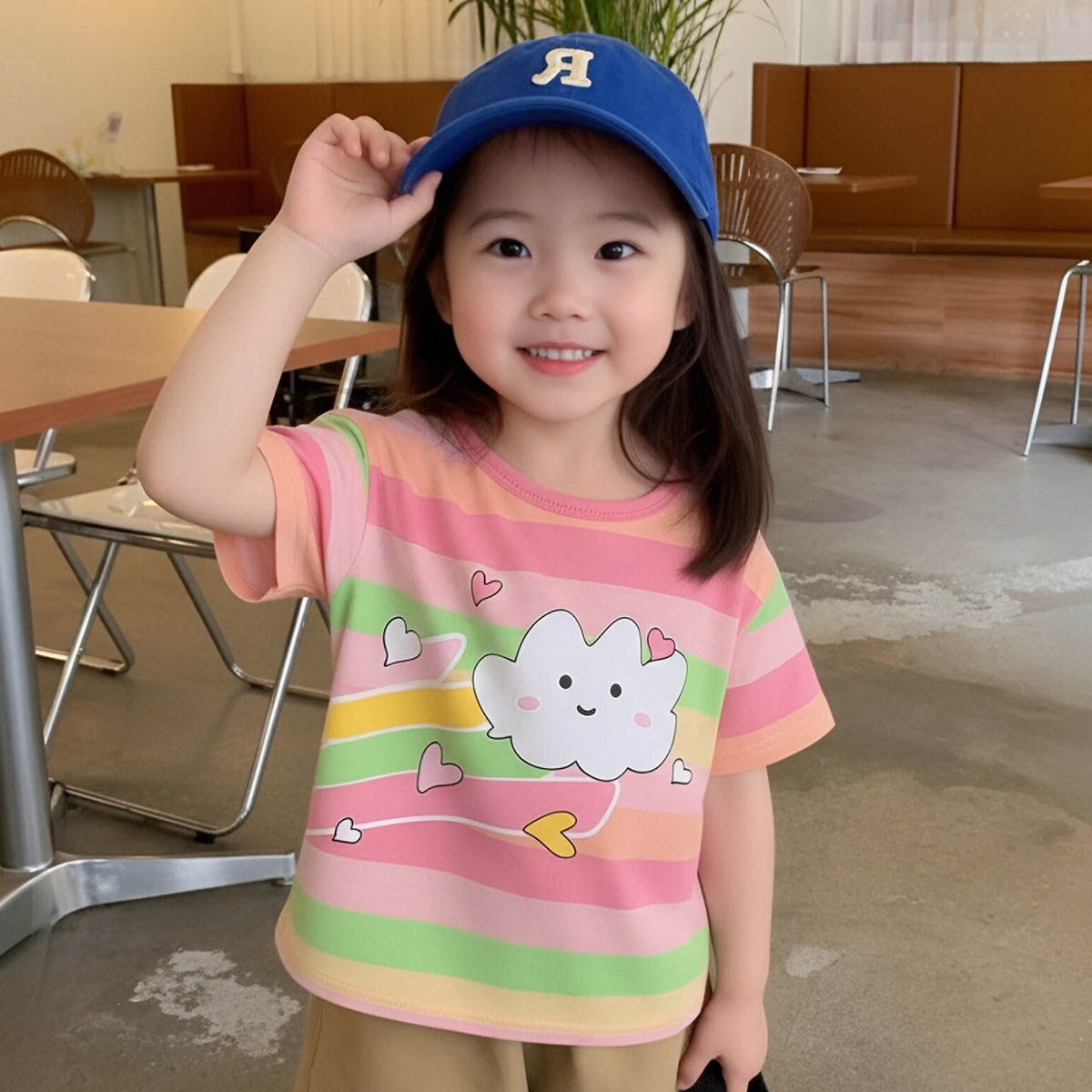 【甜美可爱彩虹T恤】童装女宝宝夏季舒适休闲短袖上衣小童打底衫