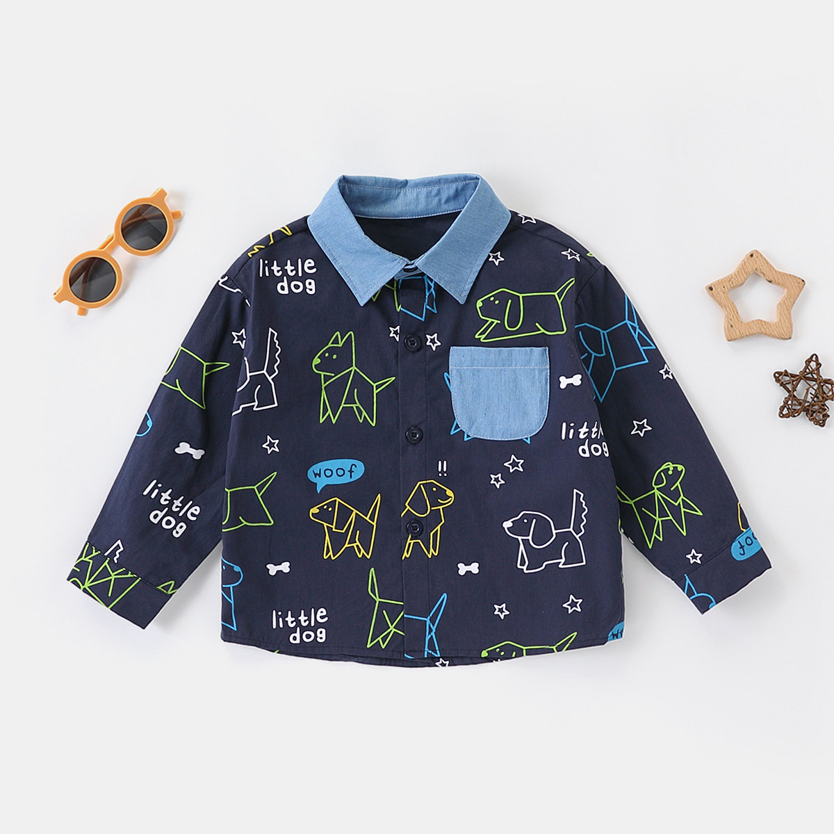 【帅气休闲纯棉衬衫】童装男童春季时尚撞色纯棉衬衫儿童百搭上衣