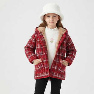 女童加绒连帽外套2025冬新品加厚保暖洋气时尚儿童大衣外套