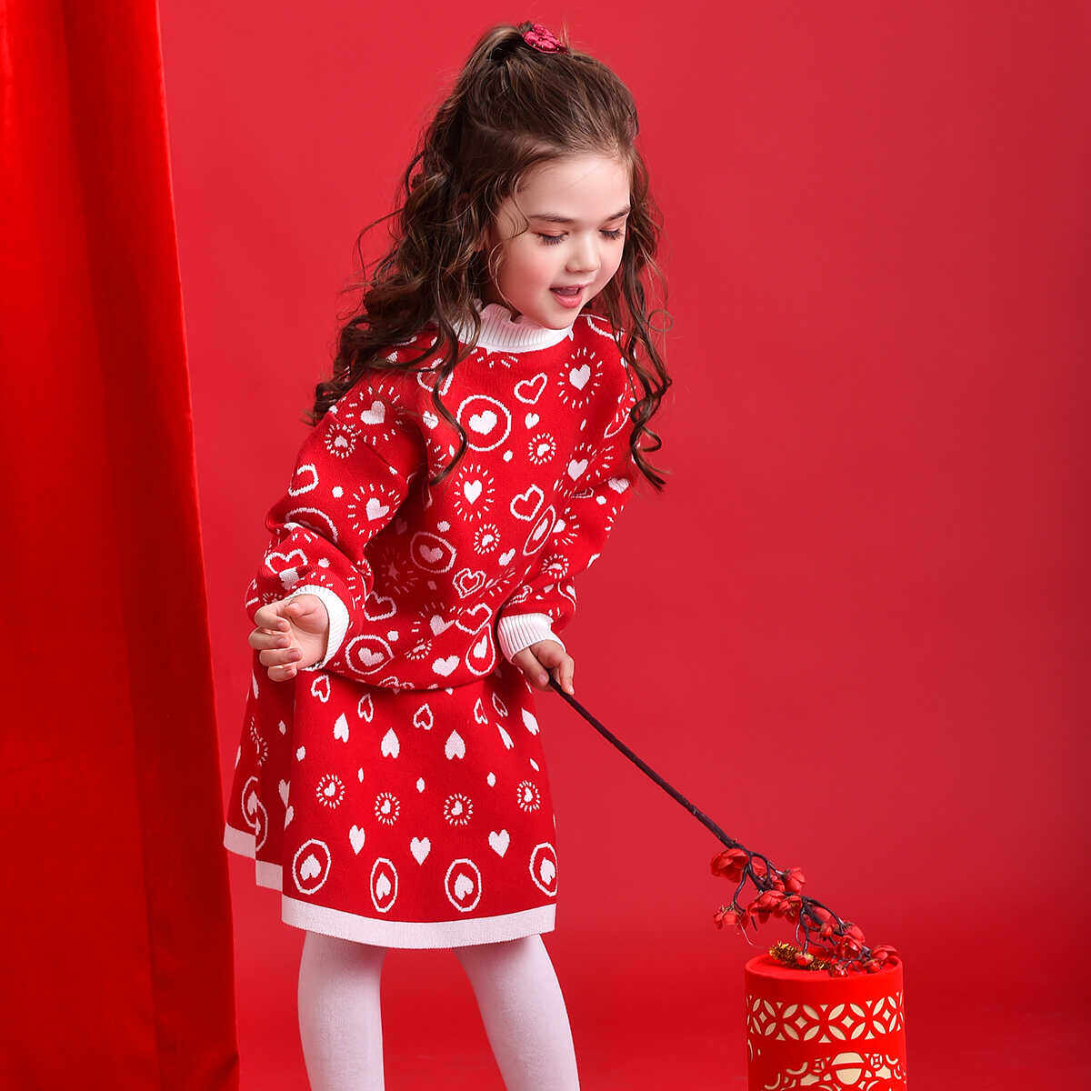 女童套装春秋儿童加厚甜美连衣裙宝宝毛衫半身裙两件套学院风套装