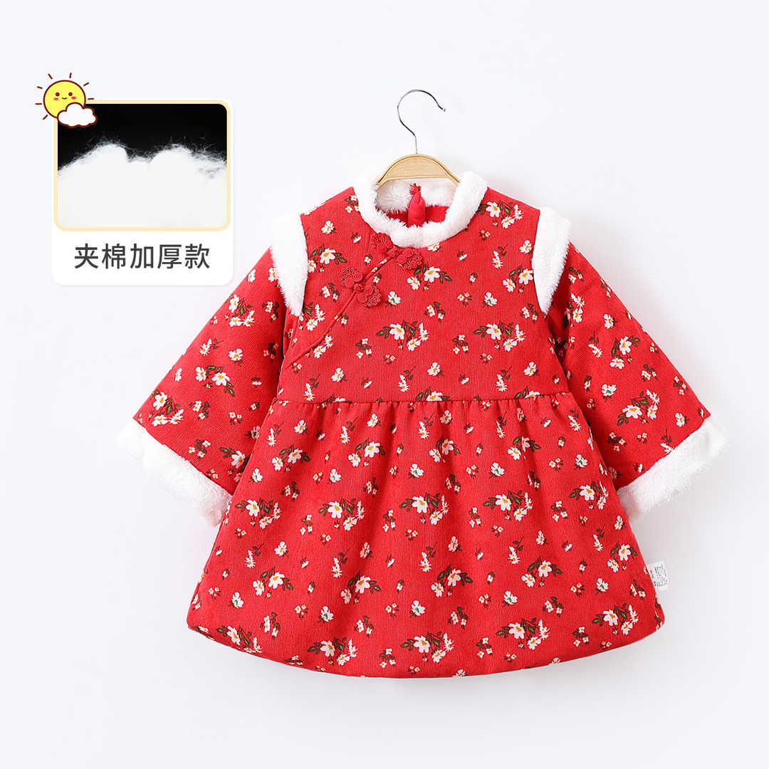 【夹棉保暖国风拜年服】童装冬季夹棉加厚连衣裙女童2024新年