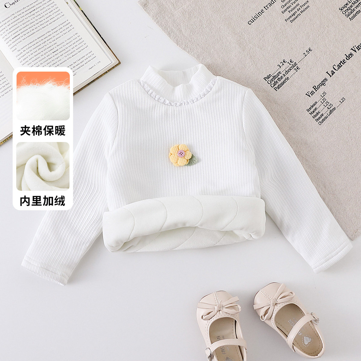 【夹棉加绒加厚】童装女宝宝冬季甜美打底衫小童御寒保暖中领上衣