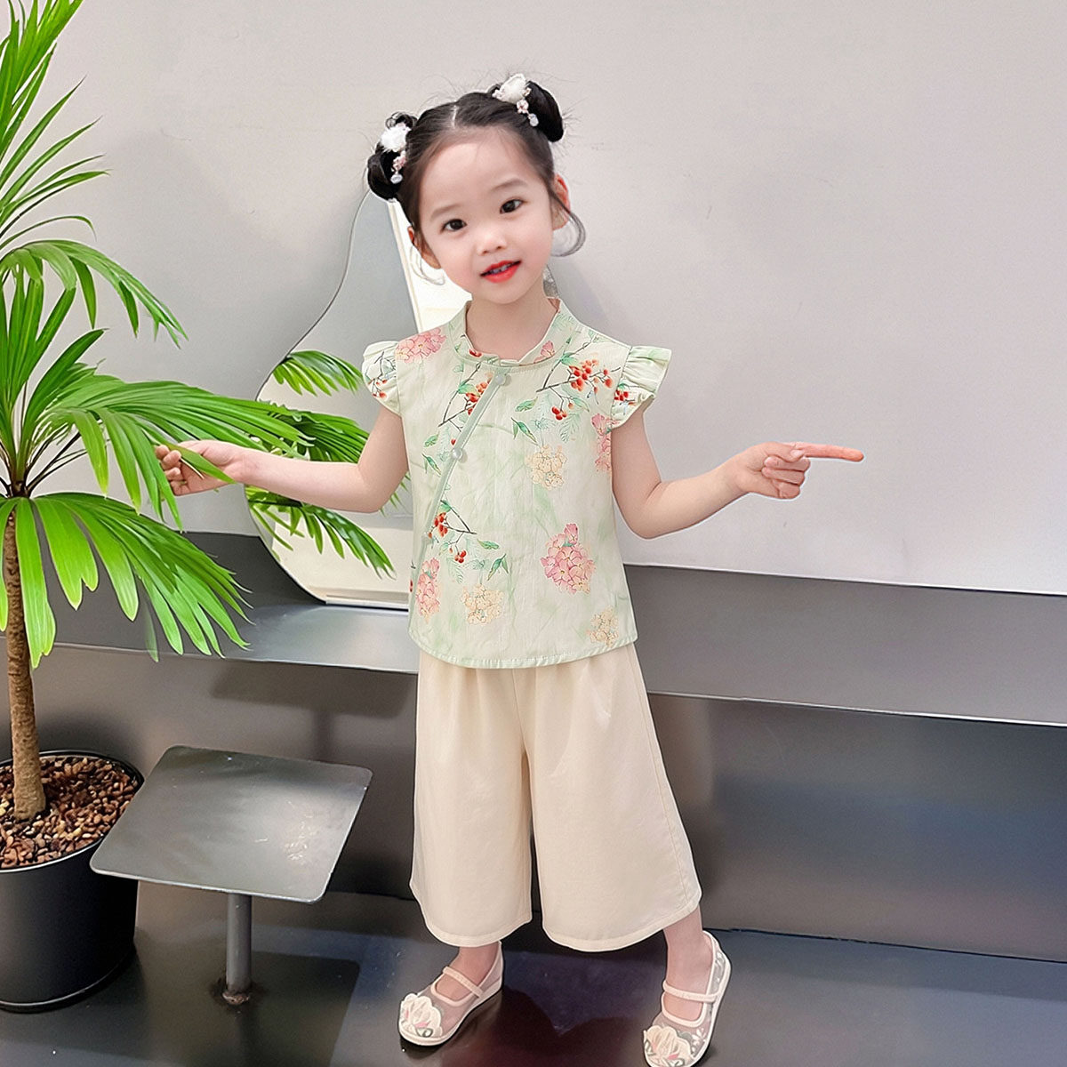 【国风雅韵】童装女童夏季甜美国风套装儿童复古民国风汉服两件套