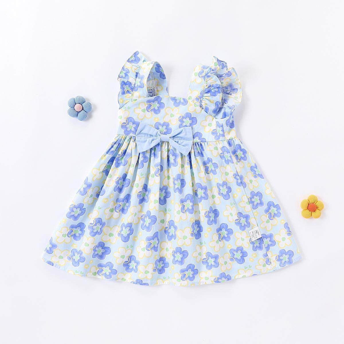 【纯棉透气】女童夏款碎花连衣裙洋气小飞袖宝宝时尚公主裙甜美风