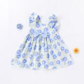 纯棉透气 女童夏款 碎花连衣裙洋气小飞袖 宝宝时尚 公主裙甜美风