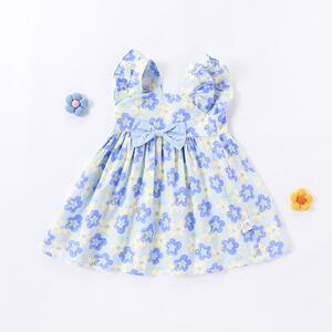 【纯棉透气】女童夏款碎花连衣裙洋气小飞袖宝宝时尚公主裙甜美风