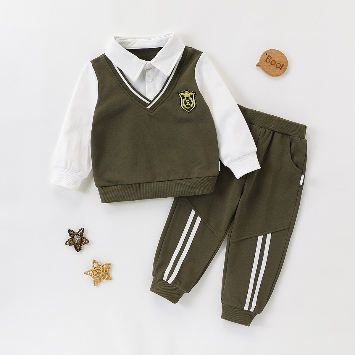 【帅气学院风】童装男童春季新款卫衣两件套儿童休闲假两件套装潮