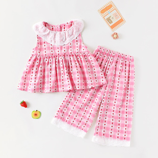 【时尚甜美背心套装】童装女童夏季洋气阔腿裤两件套儿童时髦套装