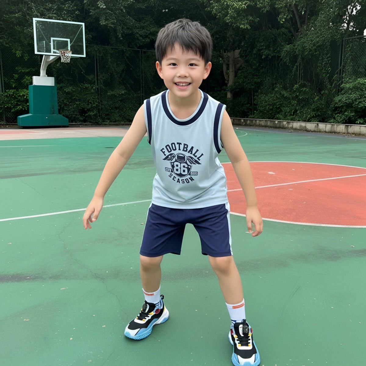 【防晒凉感】童装男童夏季帅气休闲背心套装儿童弹力足球运动套装