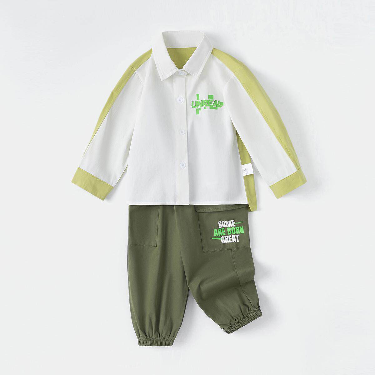 【帅气绅士风套装】童装男宝宝春装纯棉衬衫两件套儿童时尚套装潮