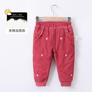女寶寶棉褲 女童夾棉加厚褲 2023新款 兒童燈芯絨保暖長(zhǎng)褲 子冬季