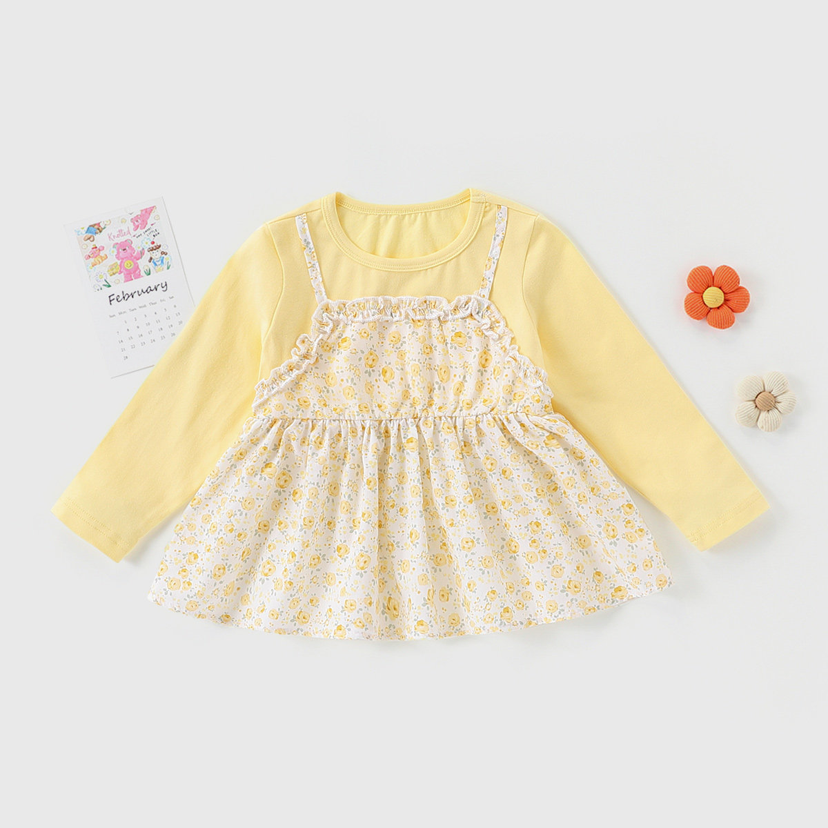 【洋气甜美假两件打底衫】童装女宝宝春季时尚休闲上衣小童T恤衫