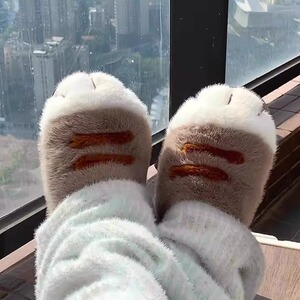 可爱猫爪拖鞋棉拖秋冬季厚底棉拖