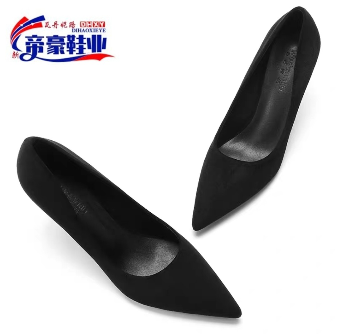 黑色高跟鞋2025新款绝美少女简约尖头网红不累脚配裙子细跟气质鞋