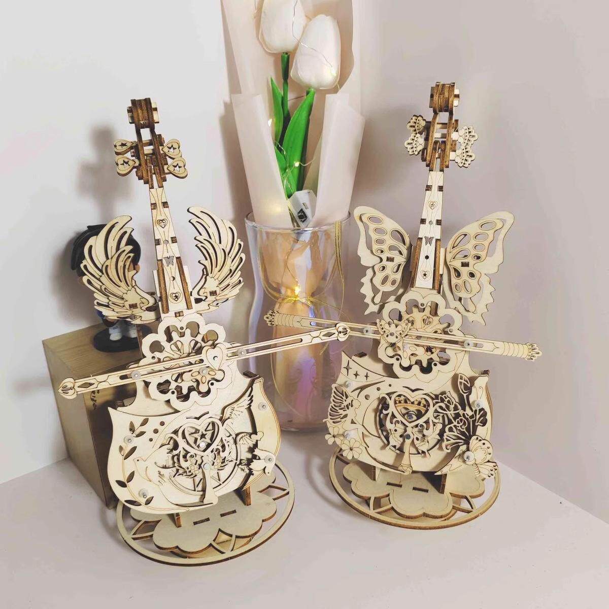 【圣诞巨惠】秘境大提琴音乐盒八音盒DIY木质拼装模型礼物摆件