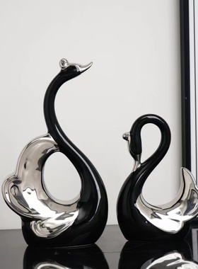 现代轻奢情侣黑白天鹅一对极简客厅玄关装饰品摆件寓意乔迁礼物