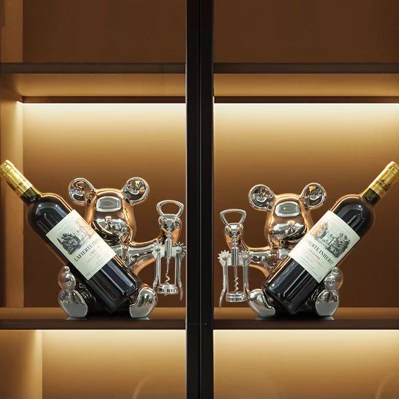 暴力熊红酒架摆件轻奢高档家居客厅餐边柜酒柜装饰品高级感软装