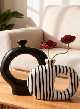 中古风黑白条纹异形花瓶摆件