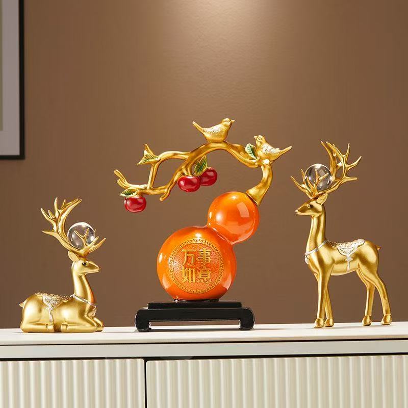 招财鹿葫芦摆件轻奢高档